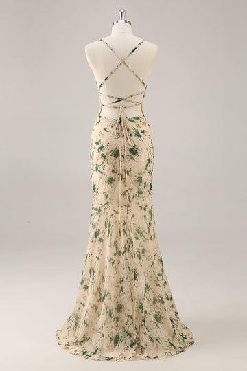Champagne Flower Mermaid Bridesmaid Dress with Slit